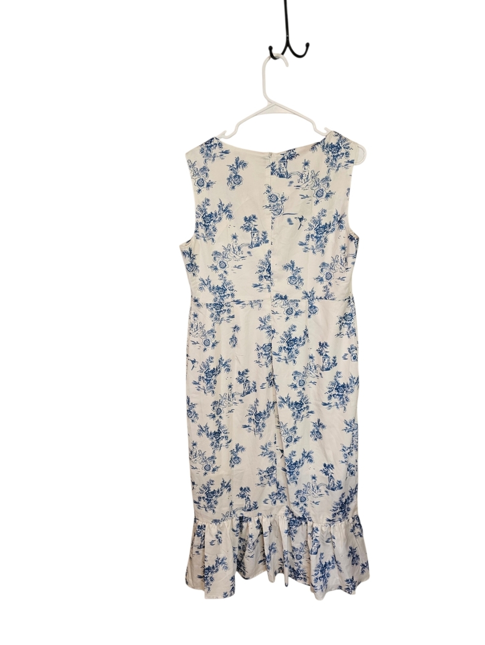 RIHOAS Square Neck Porcelain Design Floral Ruffle Trim Midi Dress - Picture 3 of 10